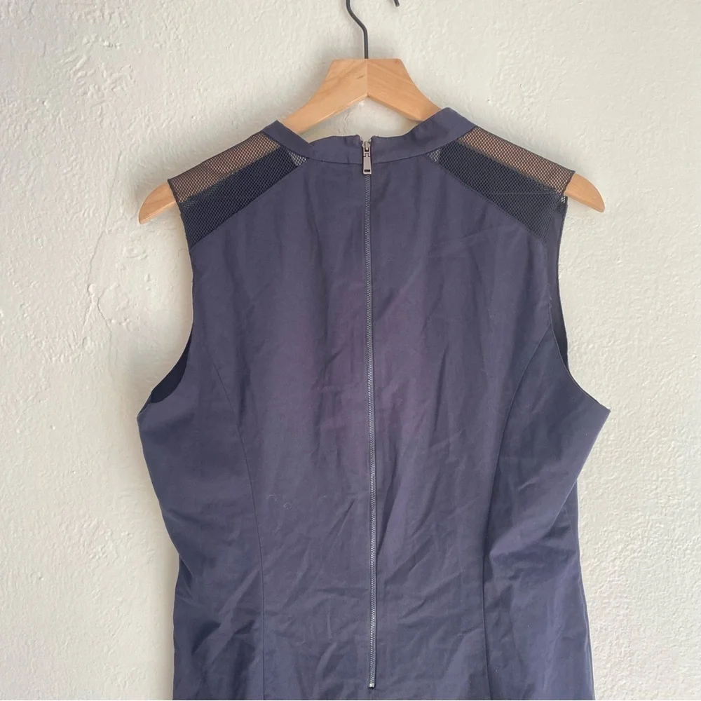 Elie‎ Tahari Navy Sleeveless Midi Dress with mesh shoulders